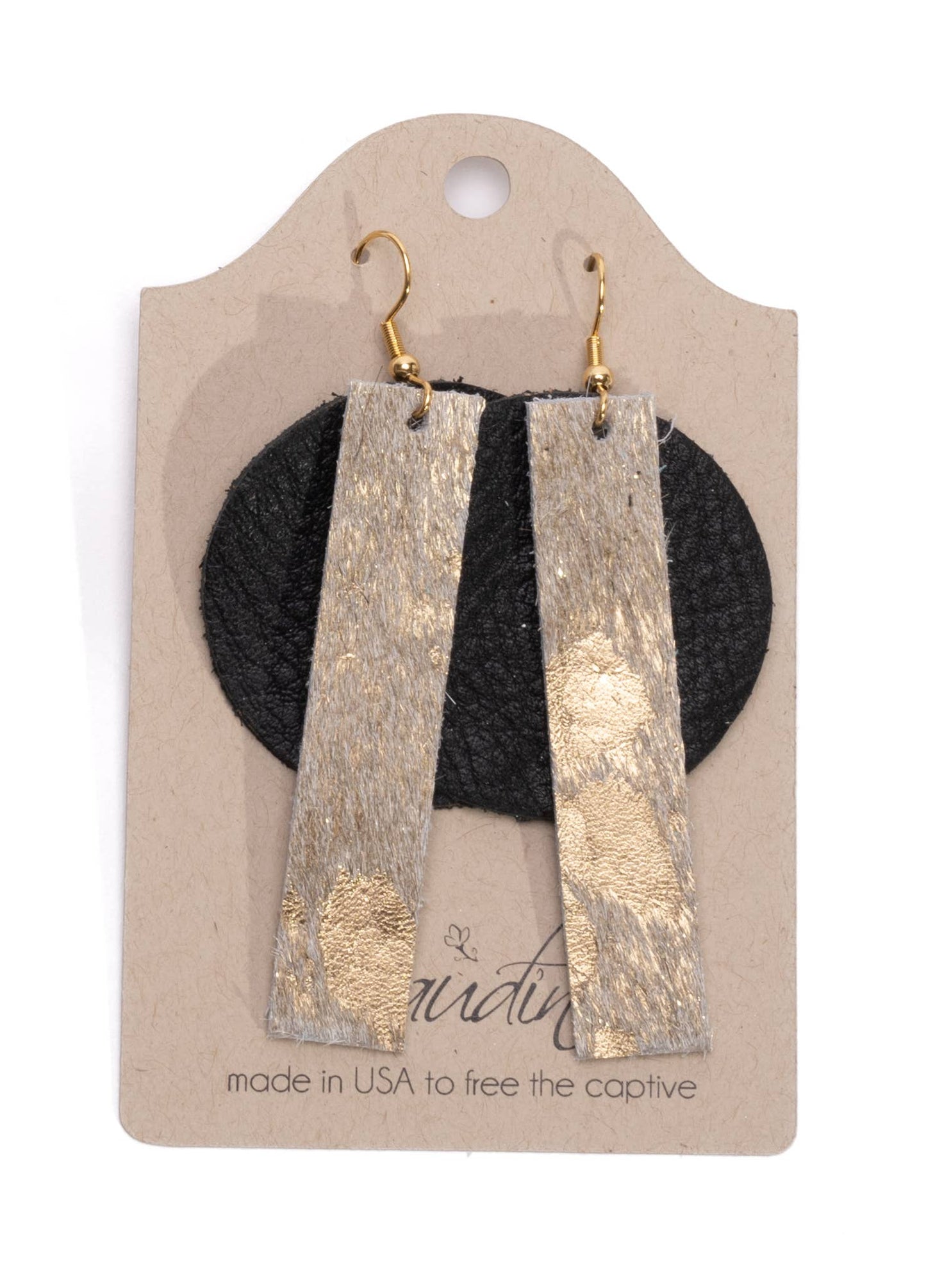 York Modern Dangle Earrings In Leather: Brown/White