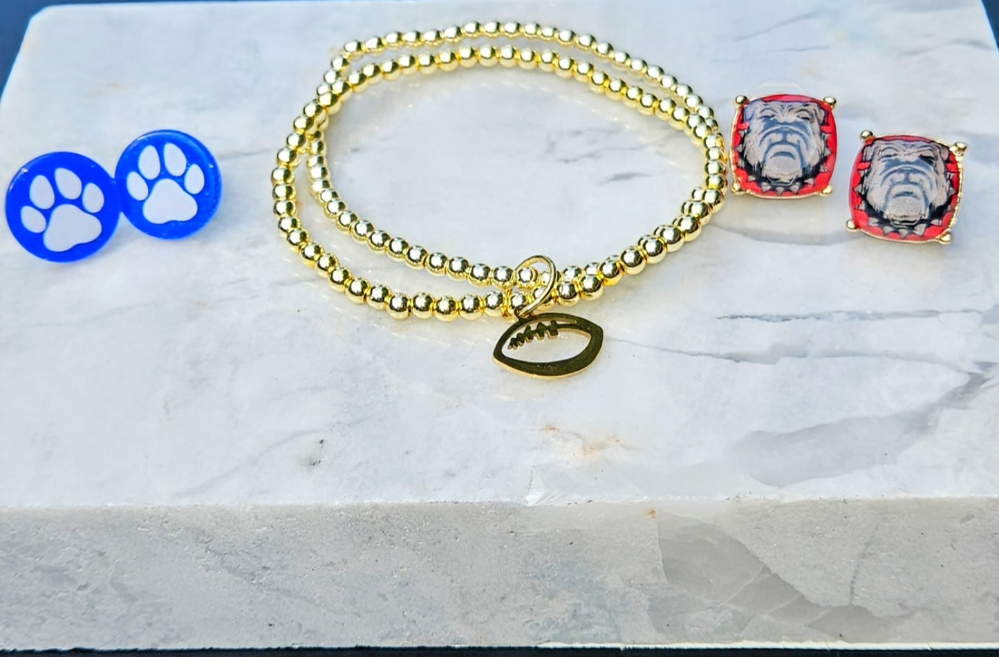 Gold Bead Football Bracelets (Pair)