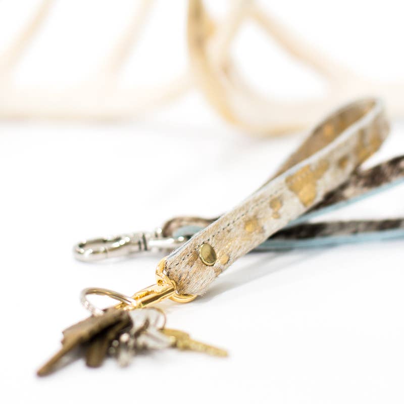 Wrist Strap Key Fob In Leather, Hair on Hide: Camo Leopard