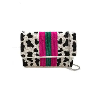 Cow Print Pattern Beaded Mini Clutch LMC-133