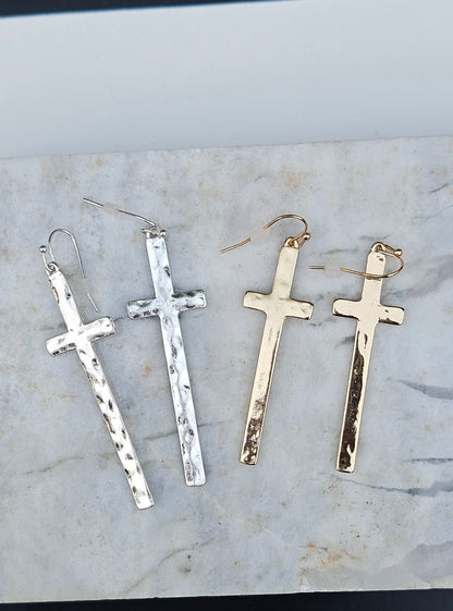 By the Cross Silver Earrings