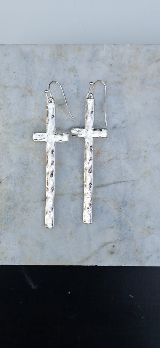 By the Cross Silver Earrings