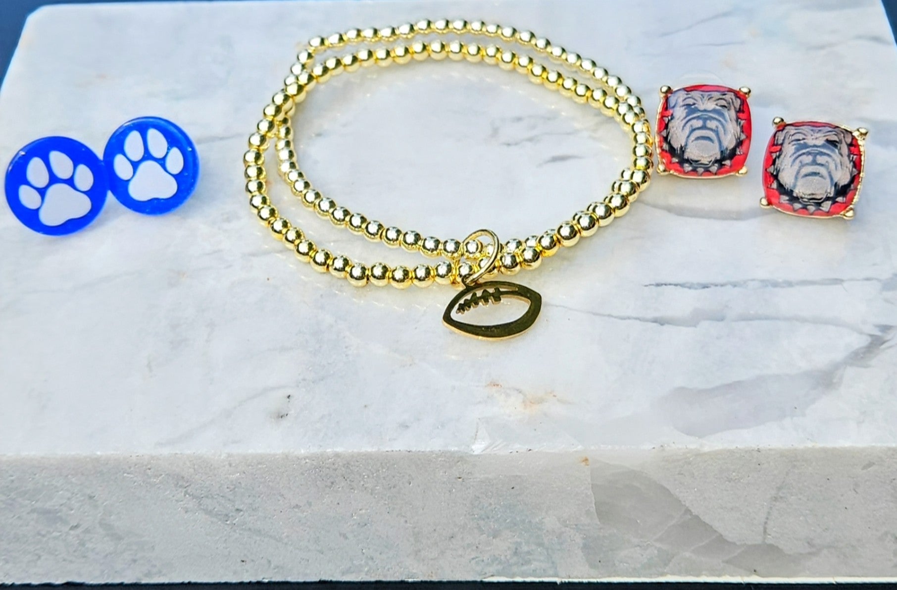 Gold Bead Football Bracelets (Pair)