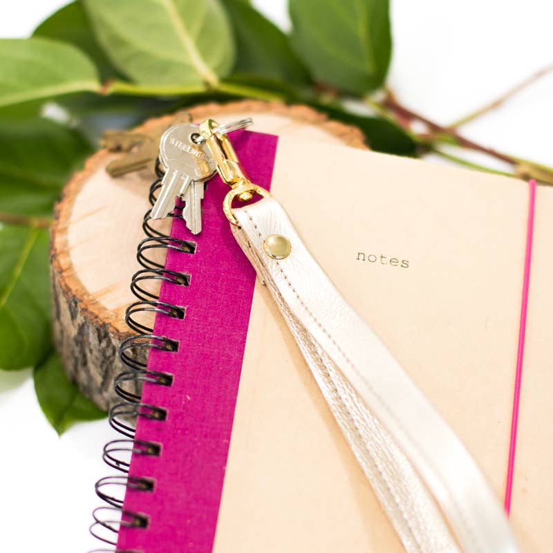 Wrist Strap Key Fob In Leather, Hair on Hide: Brown/White