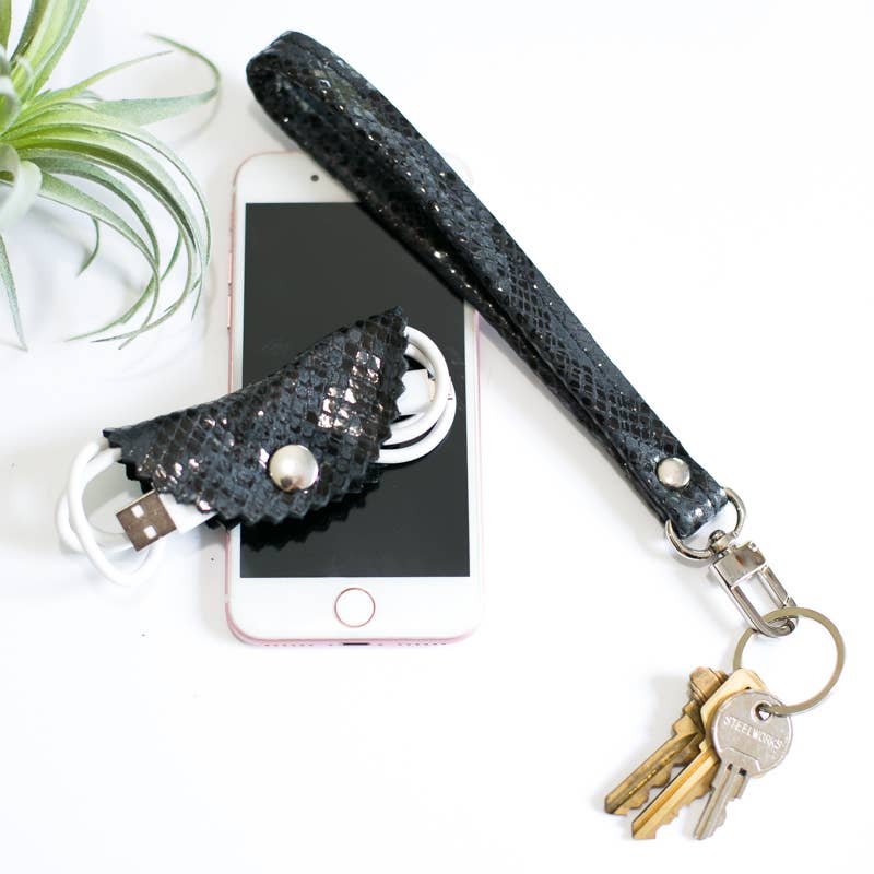 Wrist Strap Key Fob In Leather, Hair on Hide: Rose Gold