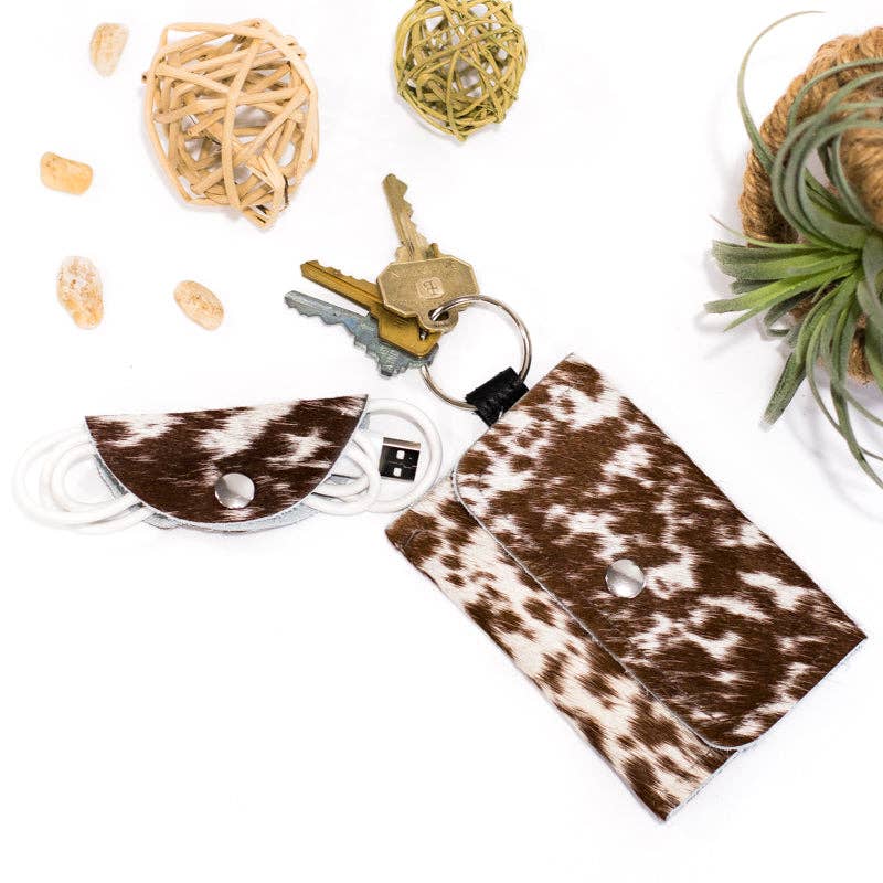 Keychain Wallet In Leather, Hair on Hide: Camo Leopard
