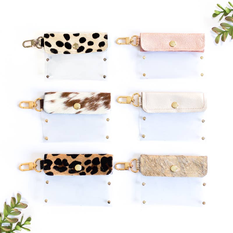 Clear Keeper Card Holder In Vinyl, Leather : Brown/White