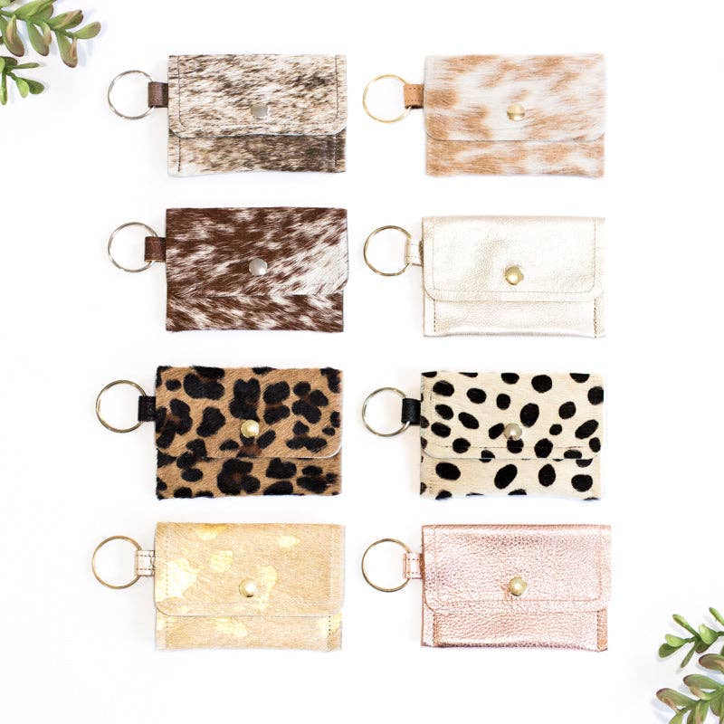 Keychain Wallet In Leather, Hair on Hide: Camo Leopard