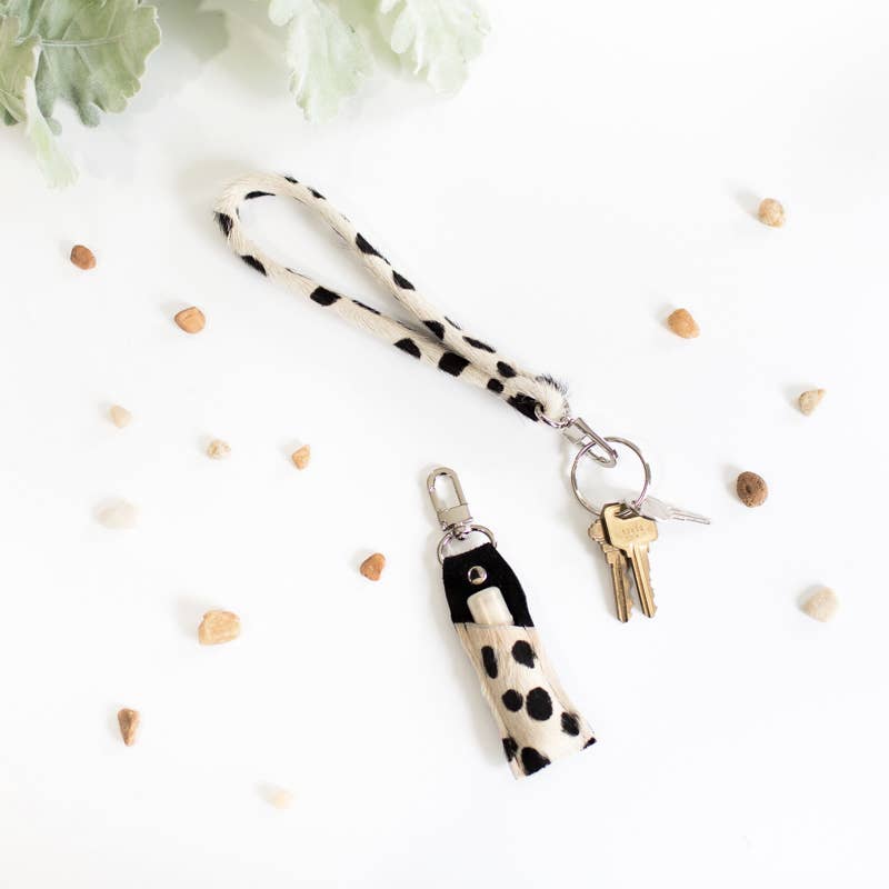 Wrist Strap Key Fob In Leather, Hair on Hide: Rose Gold