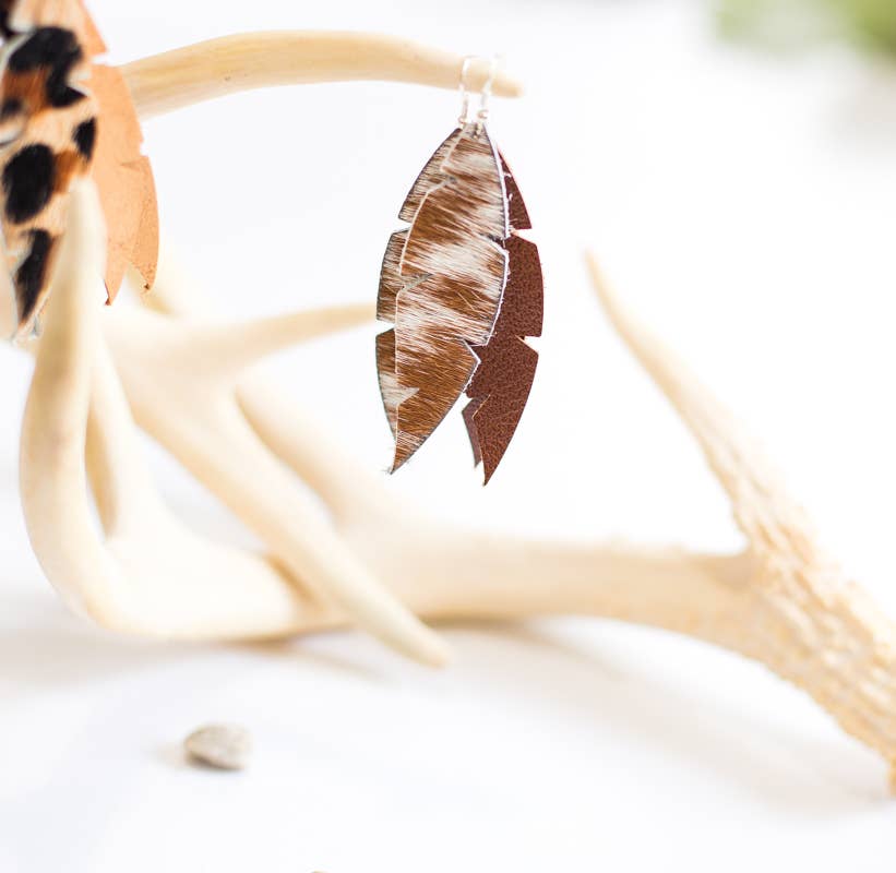 Dove Feather Earrings In Leather : Jaguar